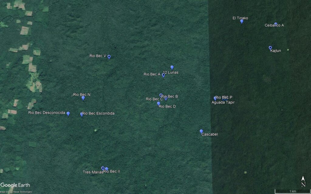 Rio Bec mapa mikroregion